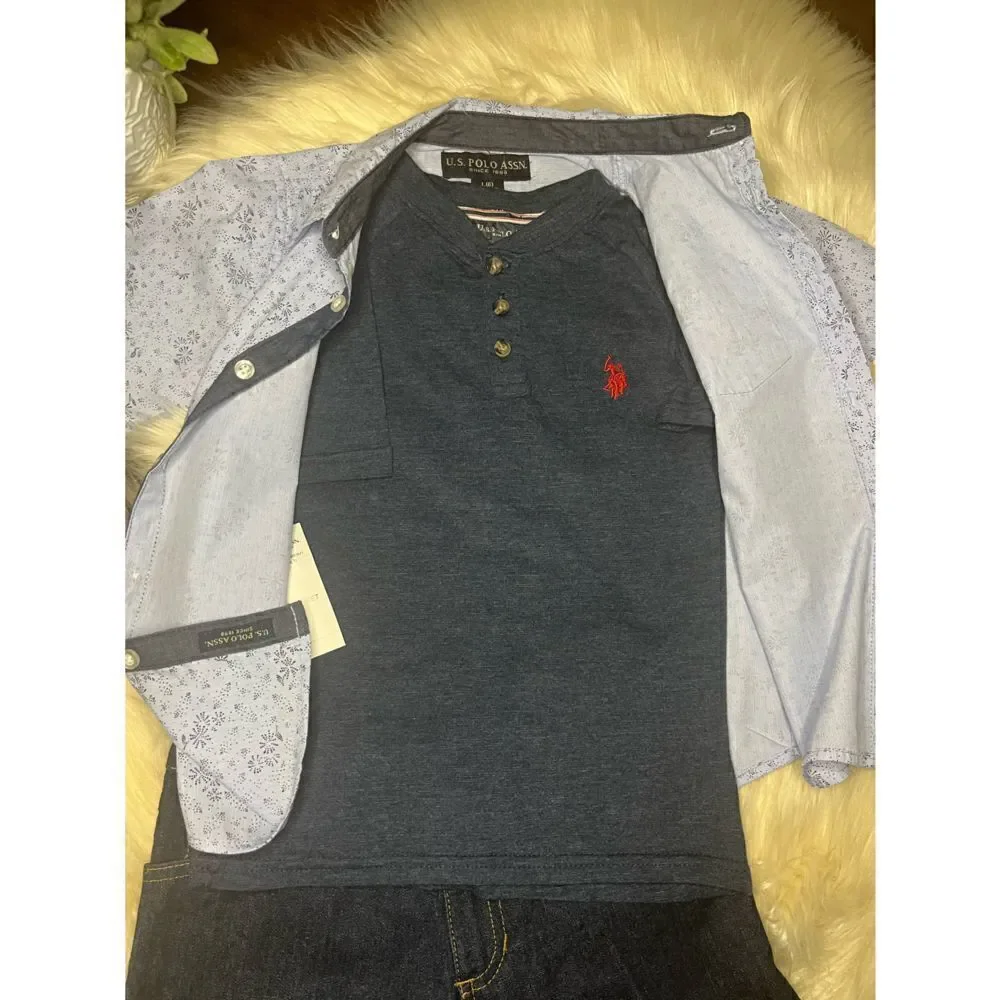 U.S Polo Assn 3pc denim short set sz large(6)